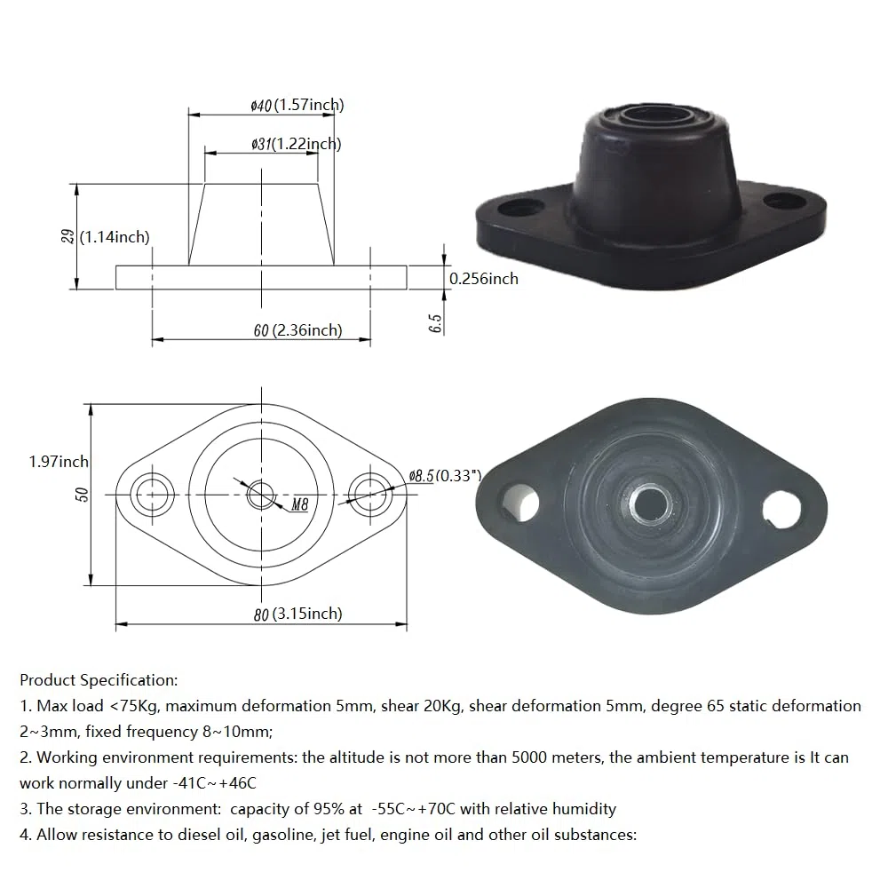 RM Gummilager Vibrationsdämpfer 4er-Set - M8 Gewinde - Schwingungsdämpfer für Lüfter, Pumpen, Klimaanlagen - Natural Rubber mit Metallverstärkung - Geräusch- und Erschütterungsisolierung
