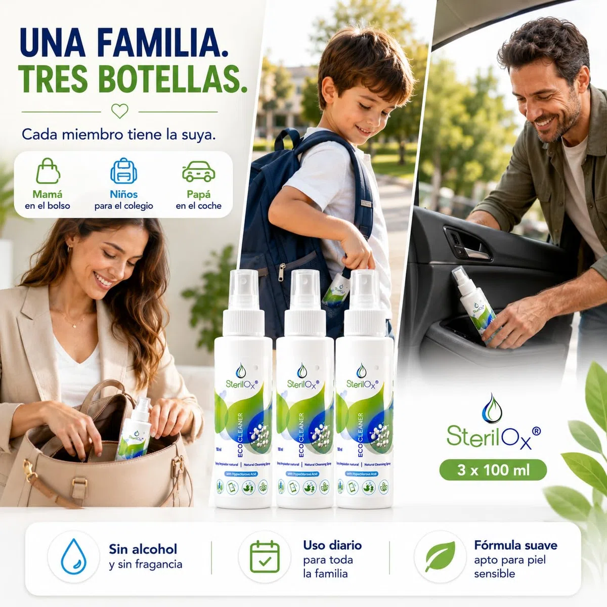 HOCl Spray für Hände, Haut & Zubehör 3x100ml – ohne Alkohol | HOCl Spray für Hände, Haut & Zubehör 3x100ml – ohne Alkohol & Parfüm