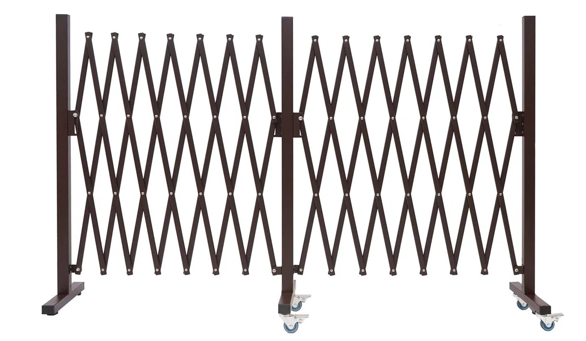 Absperrgitter HWC-B34AM, Zaun Scherengitter Trenngitter, Alu ausziehbar Laufrollen braun - Höhe 109cm, Breite 60-530cm