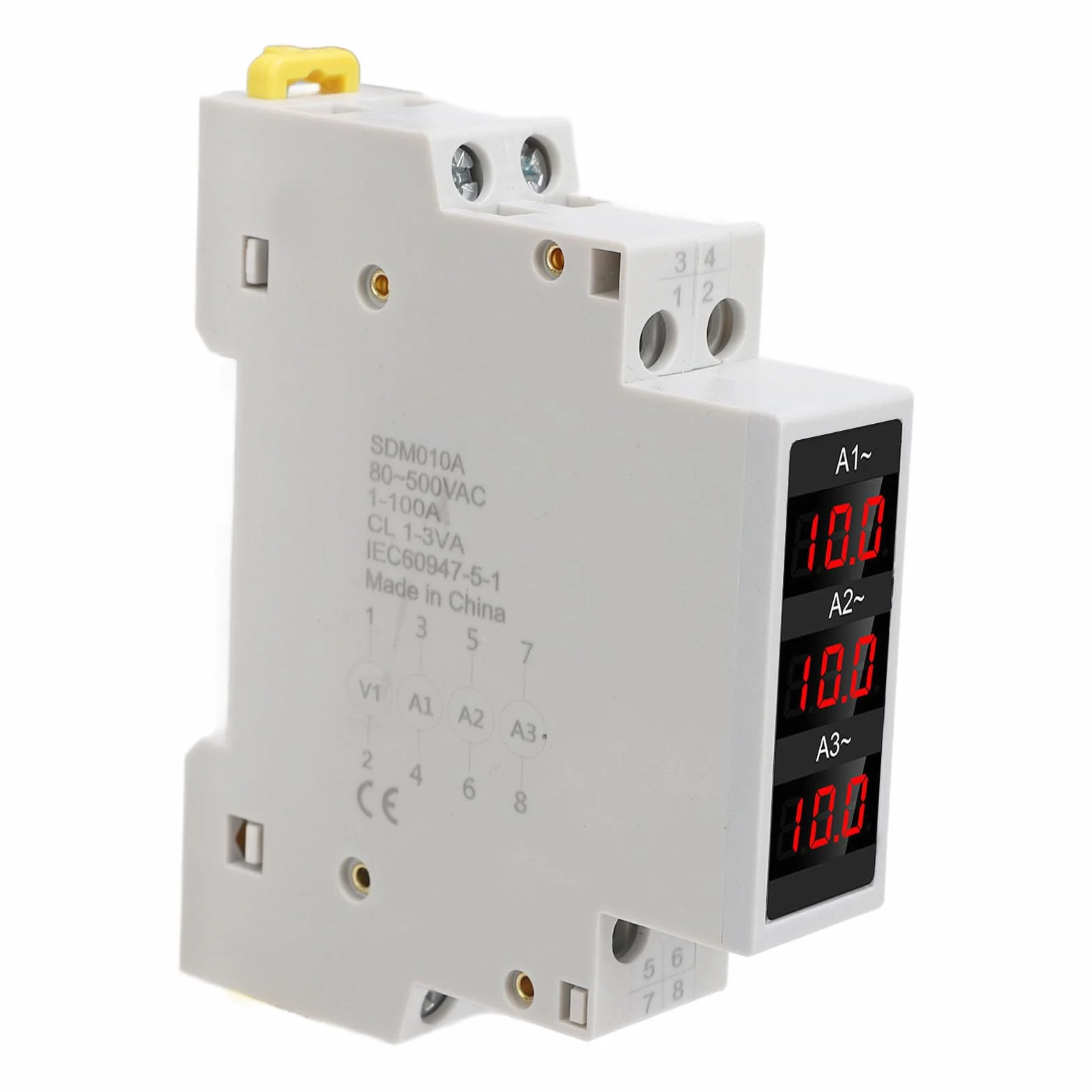 3-Phasen-DIN-Schienen-Amperemeter, AC-Amperemeter mit 3 Sensoren, Echteffektivwert, 1–100 A Stromüberwachung, 80–500 V AC-Digitalanzeige, Industrielle Energieanzeige für Fabrikautomatisierung