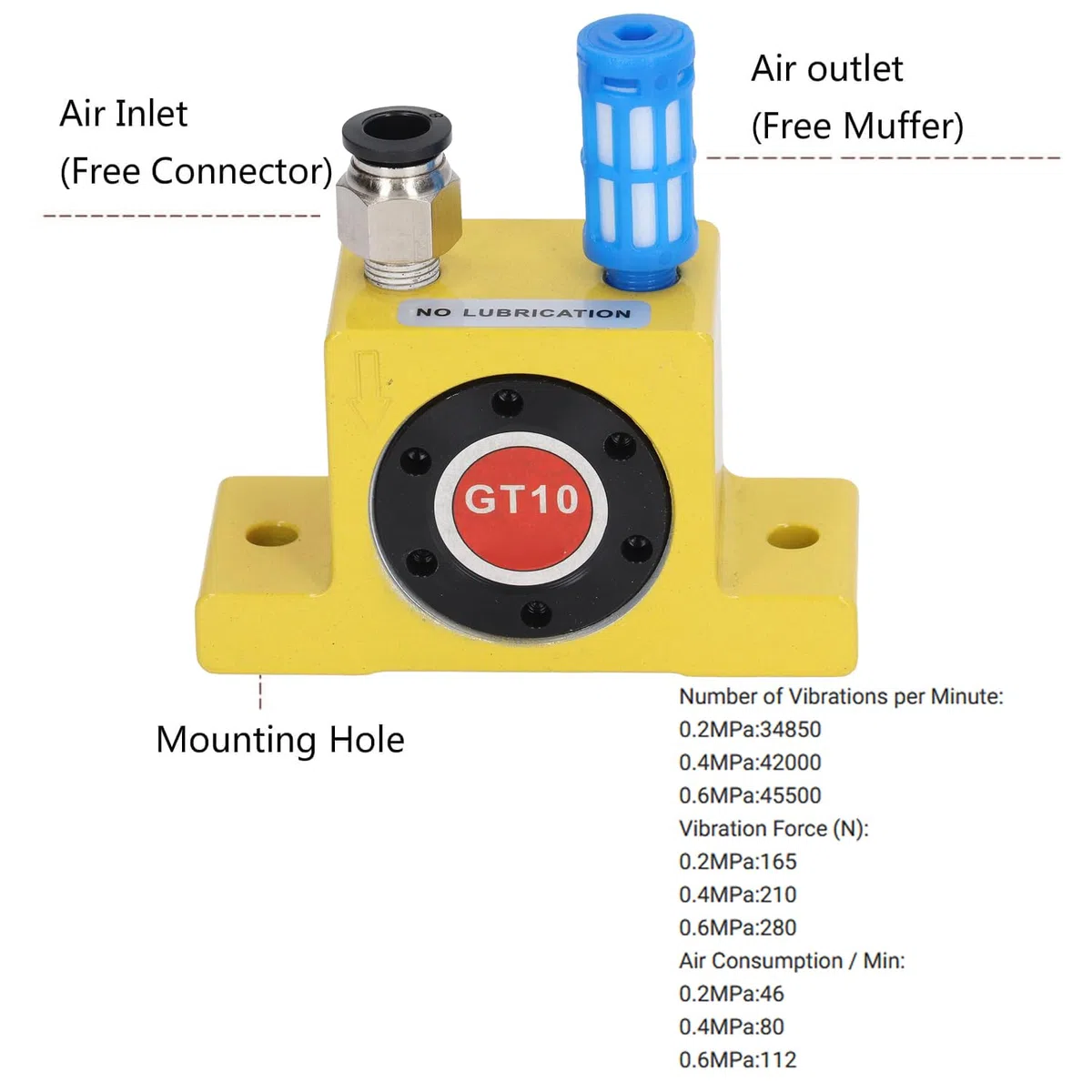 Gt10 Pneumatischer Turbinenvibrator, 1/8" Leiser Industriewibrator Aluminiumlegierung Pneumatischer Luftturbinenvibrator G1/8In Geräuscharmer Vibrator Mit Hoher Vibrationsleistung