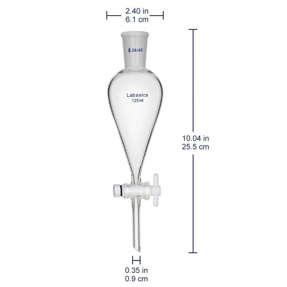 Labasics 125ml Borosilikatglas Konischer Scheidetrichter mit PTFE-Absperrhahn, Separatory Funnel
