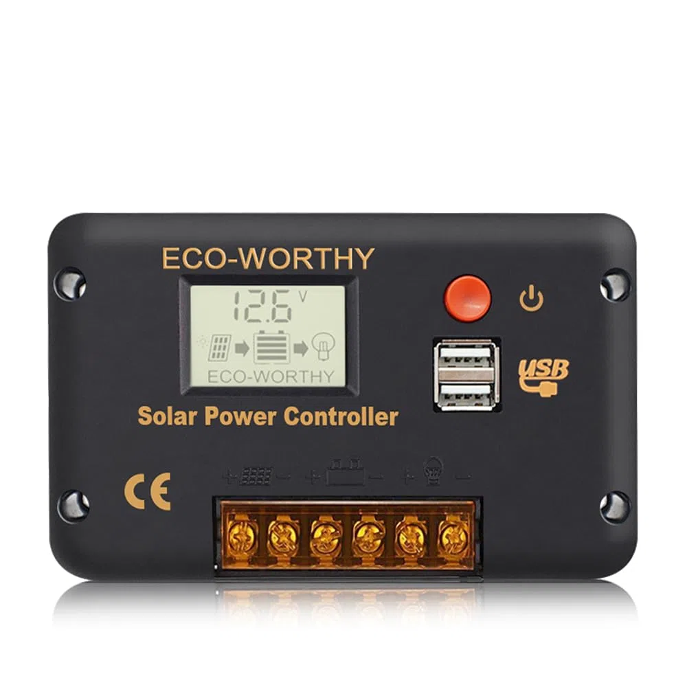 ECO-WORTHY 30A Laderegler Solar 12V/24V, Solar Laderegler Intelligenter Regler mit zwei USB-Anschlüssen Solarbatteriecontroller LCD-Display