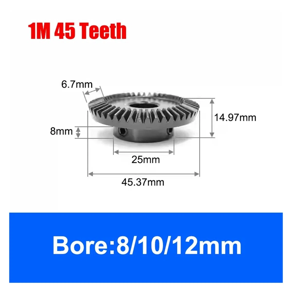 1 stücke 1:3 Kegelrad 1M 15 Zähne 45 Zähne 45# Stahl Innen Loch 6/8/10/12mm Getriebe 90 Grad Kämmen Winkel Stahl Zahnräder(8mm,15 Teeth)