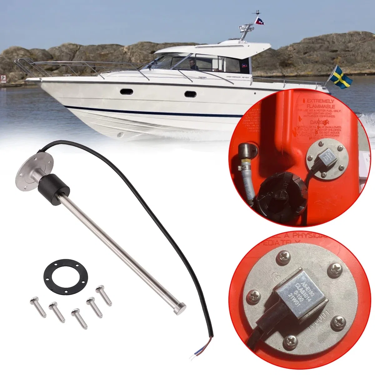 KAOLALI Füllstandssensor, Edelstahl-Kraftstoffsendeeinheit Wasserstandsanzeige-Sensor für Boote Wohnmobil Kraftstoff- und Wasseranzeige Brenngasgeber 5-Loch 0-190 Ohm(175mm)