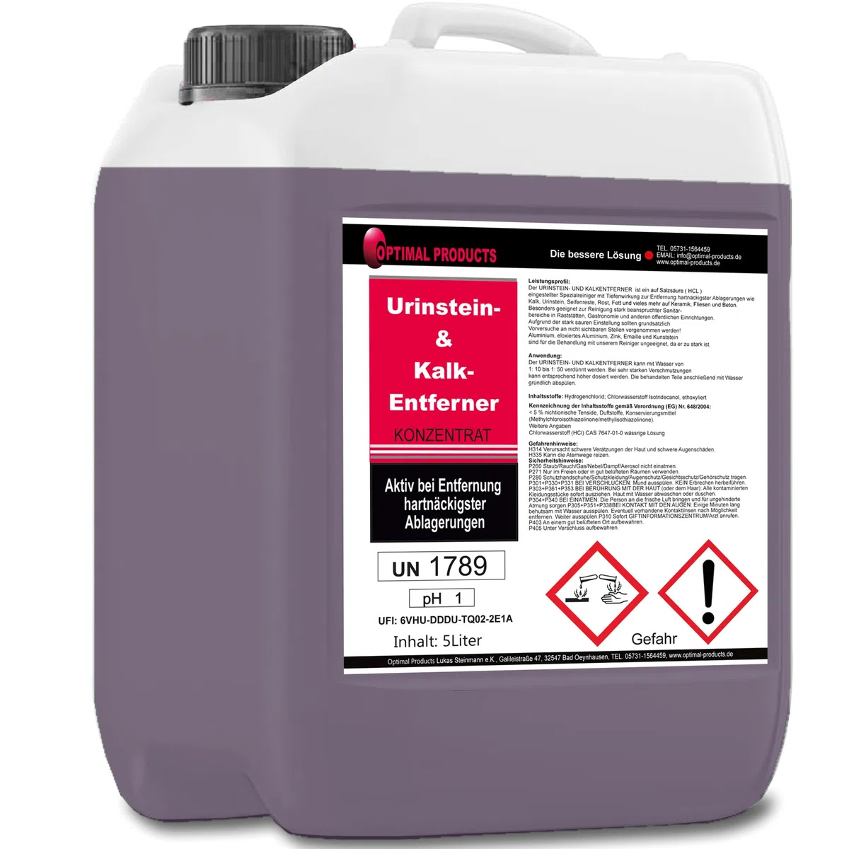 Optimal Products Urinsteinentferner extra stark 5L - Kraftvoller WC Reiniger, Entfernt hartnäckigste Ablagerungen im Sanitärbereich wie Urinstein & Kalkstein