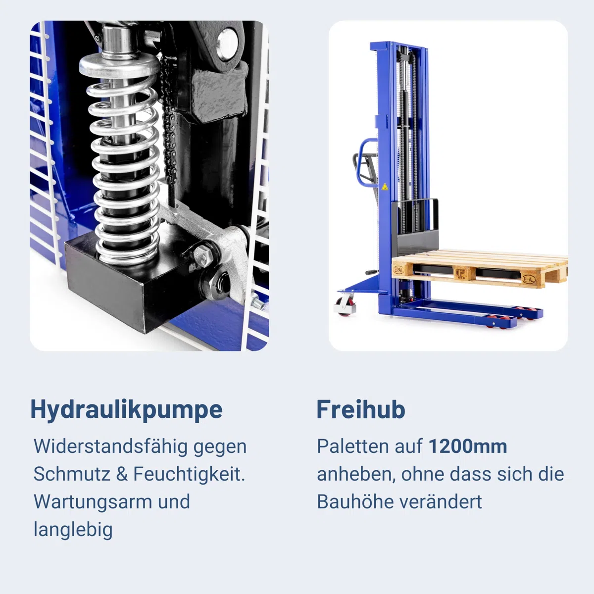 Pallit Hochhubwagen manuell 1200mm Hubhöhe 1500kg Tragkraft Lift-S PU Rollen Flexibler & Wendiger Manueller Handstapler Hubwagen Hydraulik-Stapler schnellhub