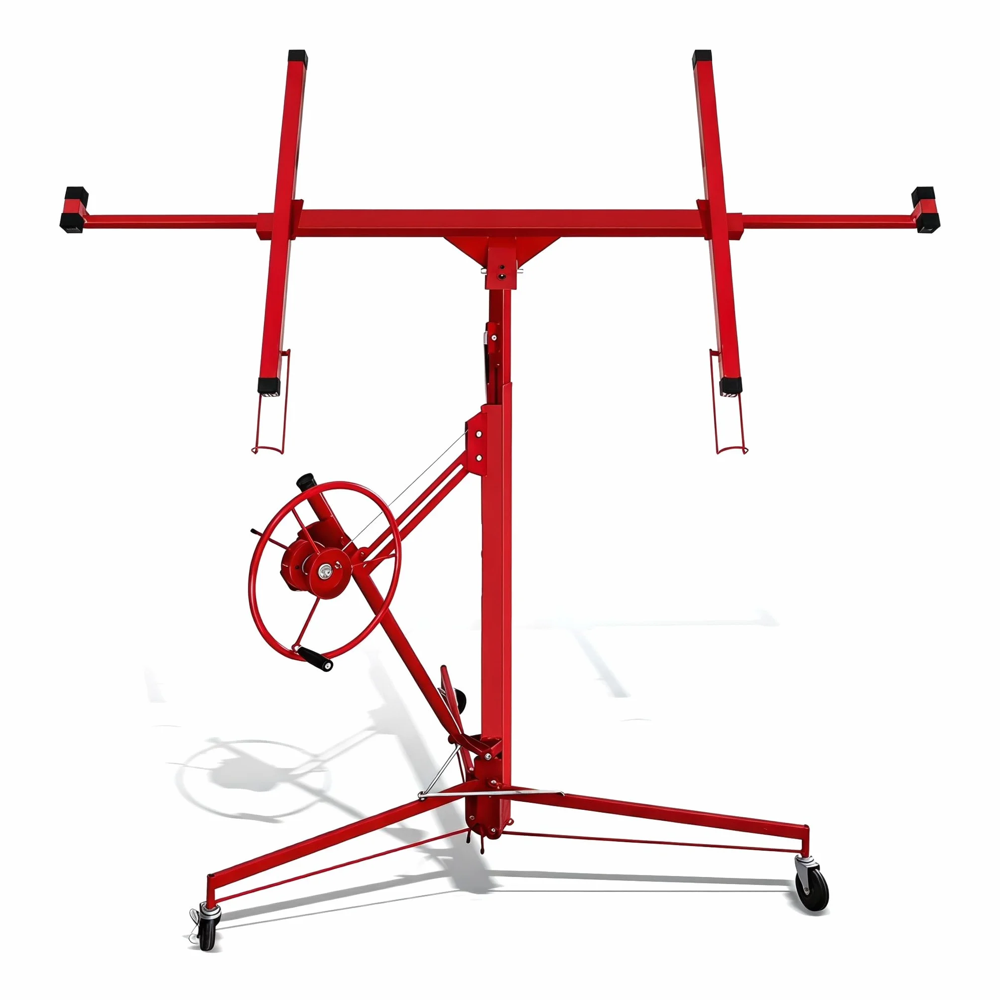 Ikodm Plattenheber klappbar XXL für Rigipsplatten, 132-335cm Arbeitshöhe höhenverstellbar, max 290cm Lastarmbreite und 68 kg Traglast, Rot