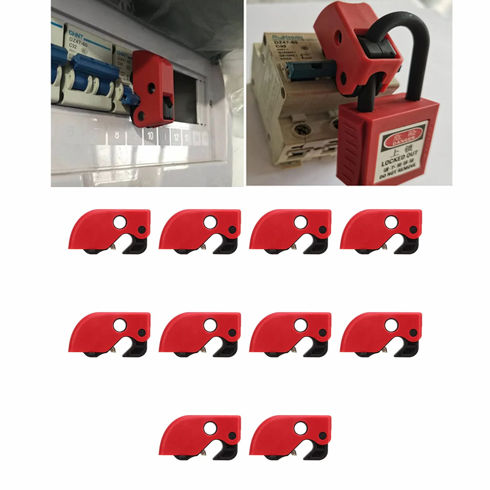 10-Teiliges Lockout Tagout Set, Circuit Breaker Lockout Sperrvorrichtung, Sicherungssperre & Sicherungsschloss für Elektriker, Universelles Lock Out Tag Out Set für Industrie & Leistungsschalter