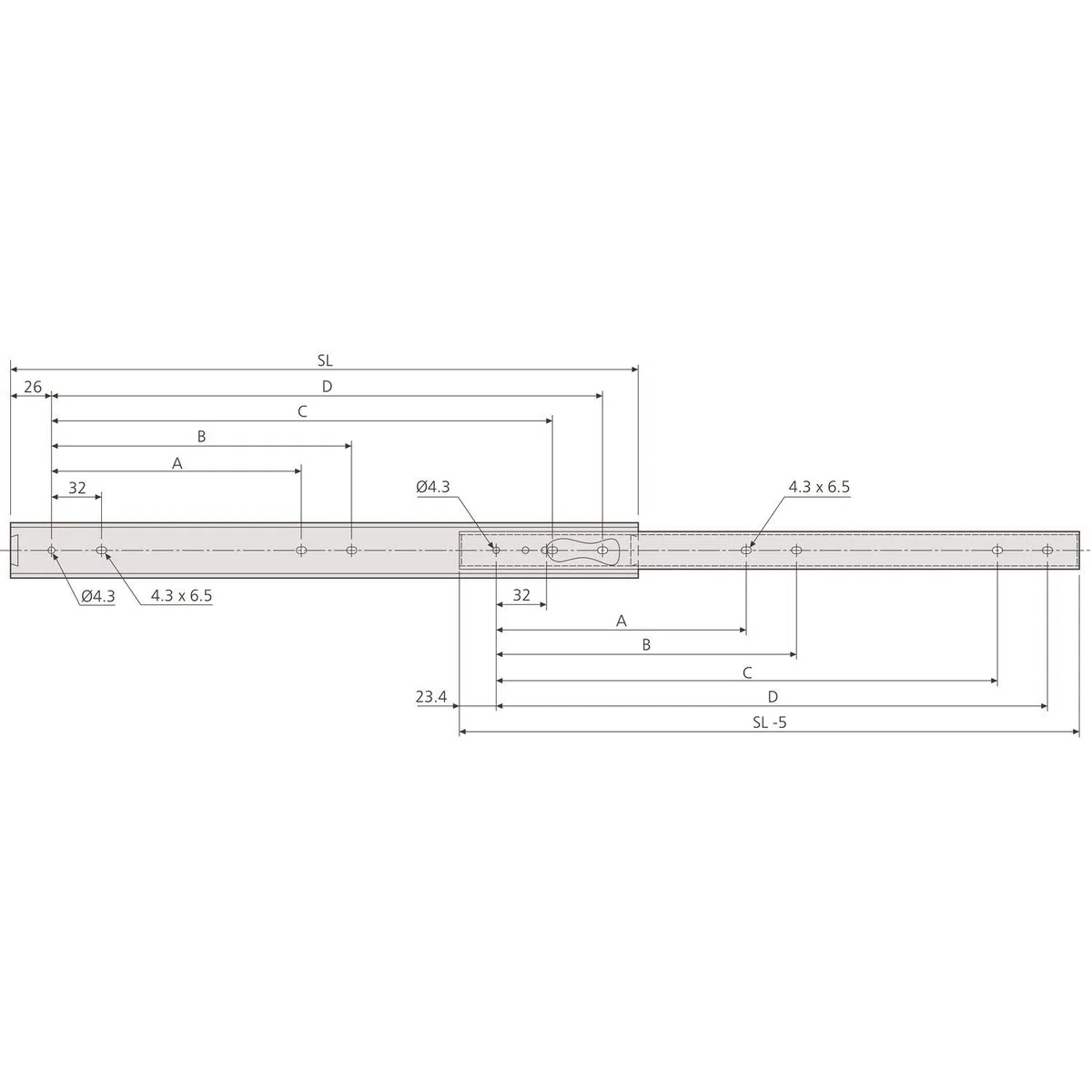 ACCURIDE 2026L Kugelkäfigführung - Teilauszug, 40 kg, Schienenlänge 450 mm