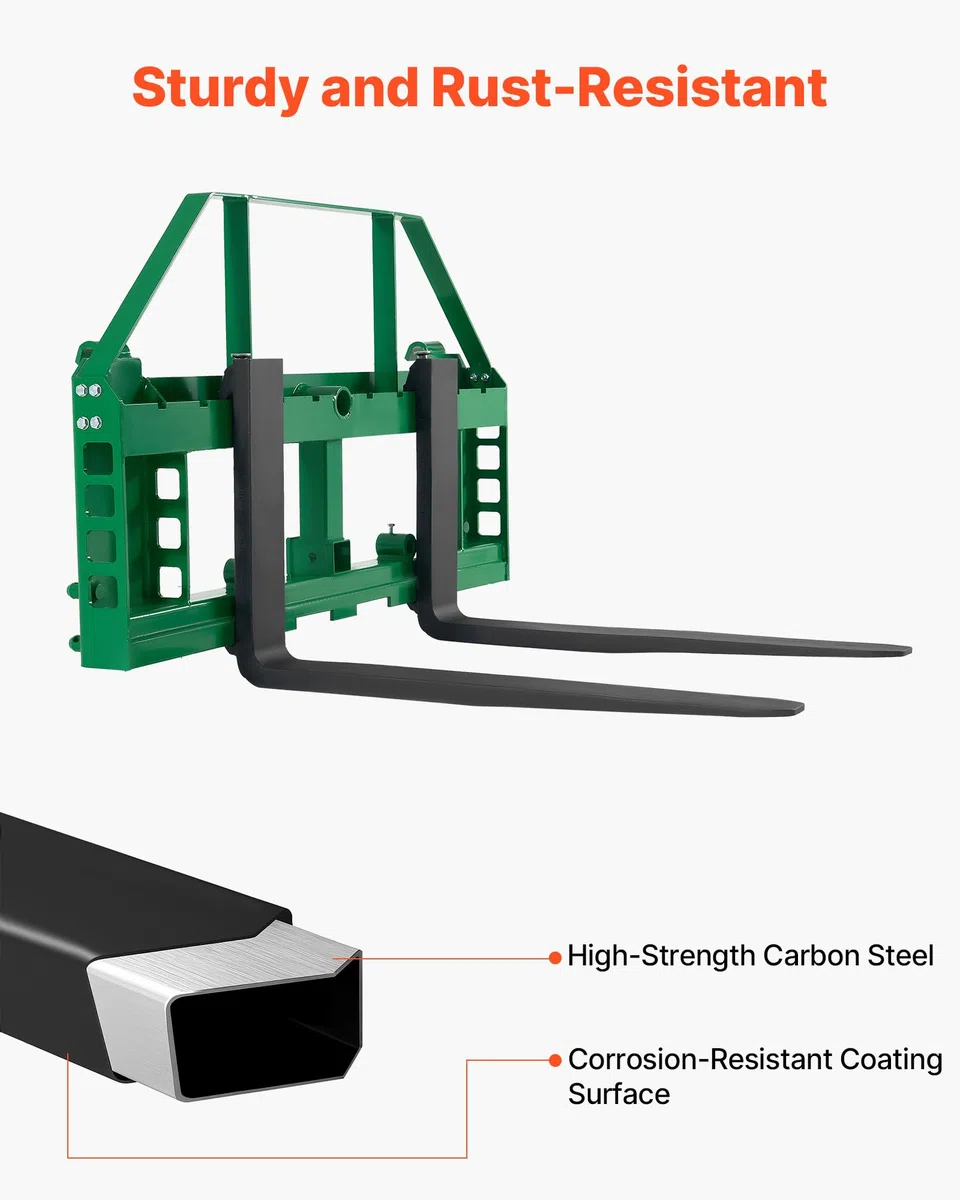 VEVOR Schnellbefestigung, 1814 kg Tragfähigkeit, Palettengabelrahmenaufsatz mit 1065 mm Gabeln, Gabelstaplerklingen, 50,8 mm Anhängerkupplung & Speerhülsen, passend für JD-Traktoren