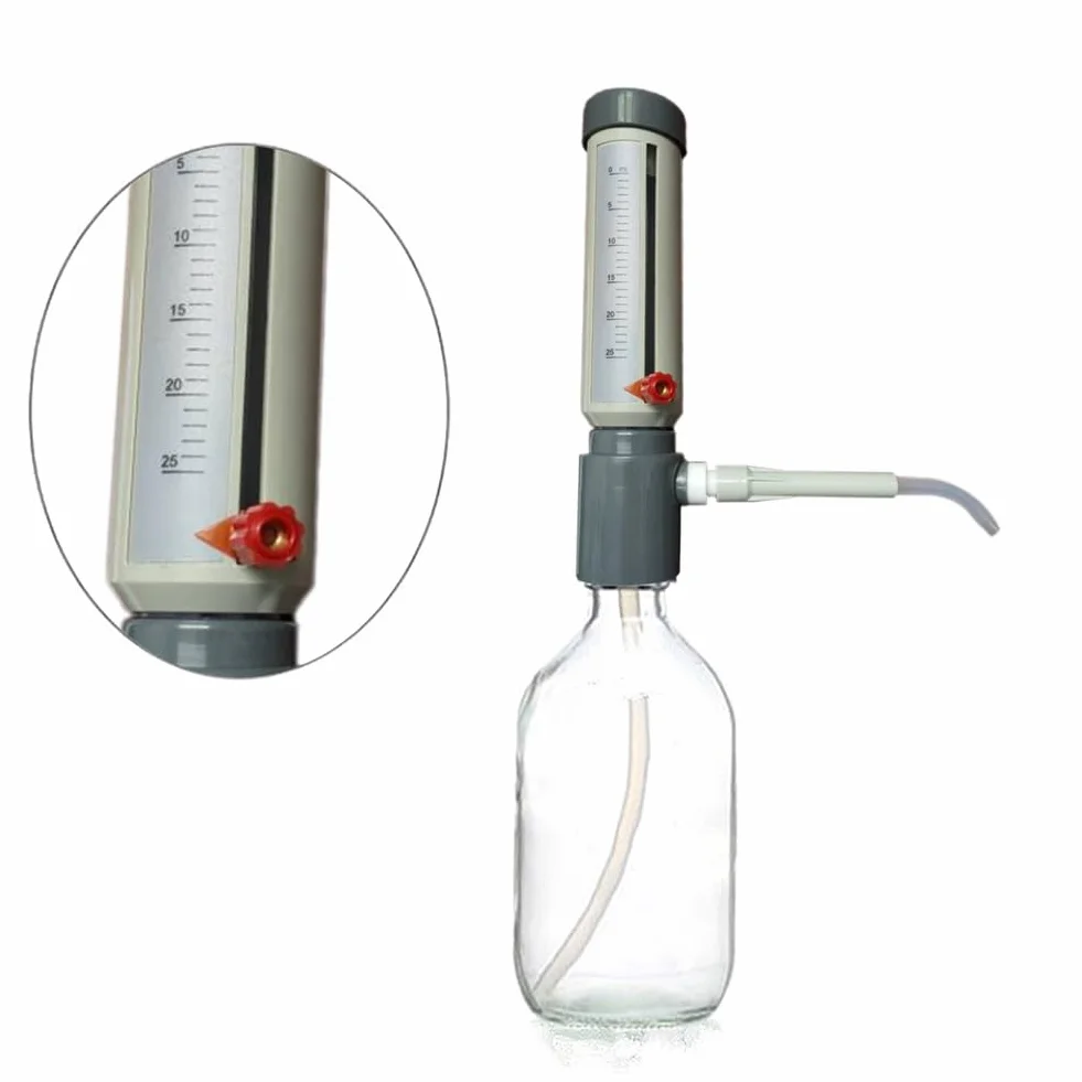 Labor-Flaschenaufsatzspender, Wirtschaftlicher Halbautomatischer Flüssigkeitsspender, Hülsentyp, 5–25 Ml, Verstellbarer Flüssigkeitszusatz, Langlebig