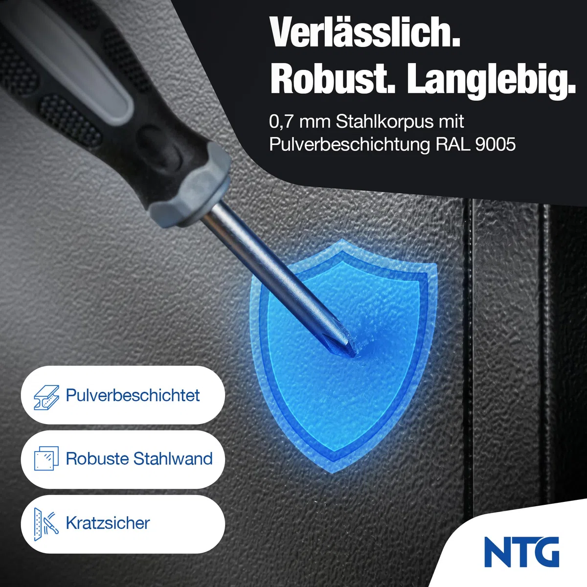 NTG XL Werkstattwand Komplett-Set 210 cm – Werkbank mit Werkstattwagen-Elementen & Lochwand – Modulare Werkstatteinrichtung mit Werkzeugschränken, 25 mm Holzarbeitsplatte, 200 kg Traglast