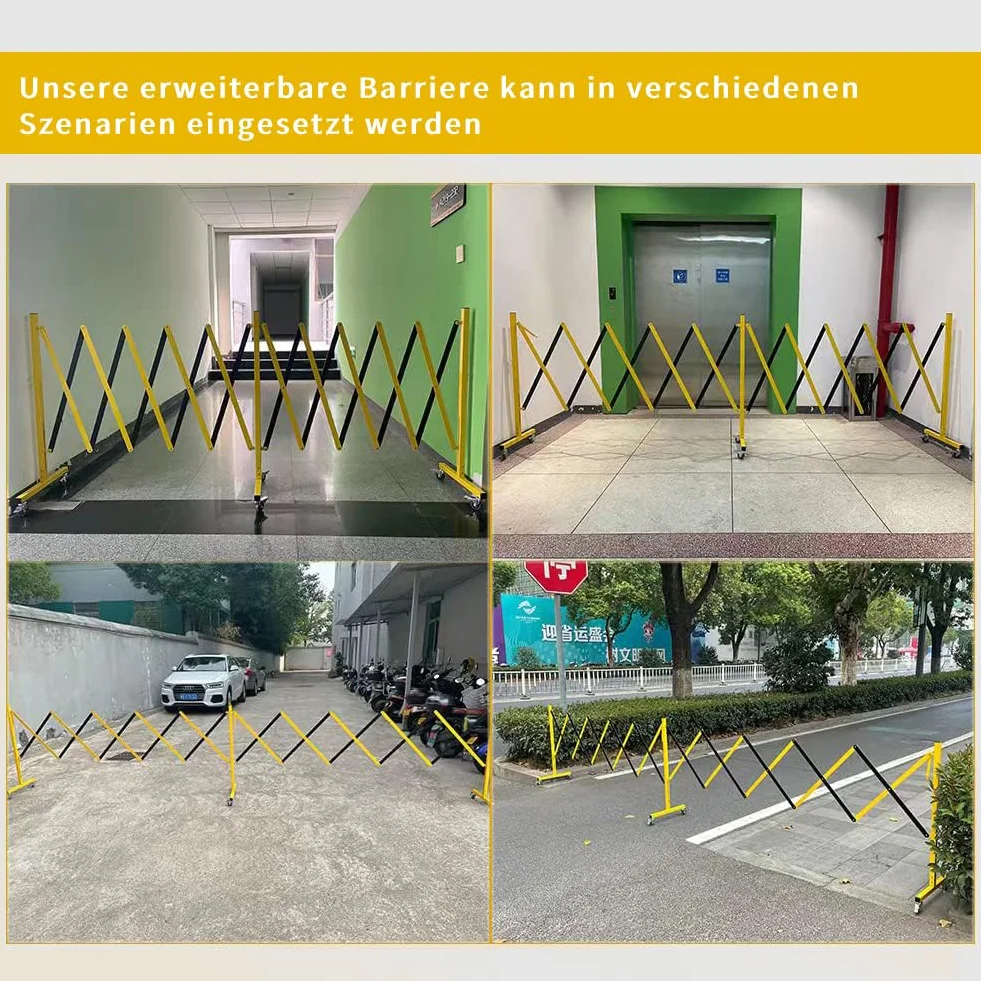 Industrielle Scherengitter Ausziehbar, 5 Meter, Metallbarrikade, leicht zu montierende Absperrkette mit Rollen, Outdoor Mobiles Absperrgitter, Gelbes Und Schwarzes Absperrung