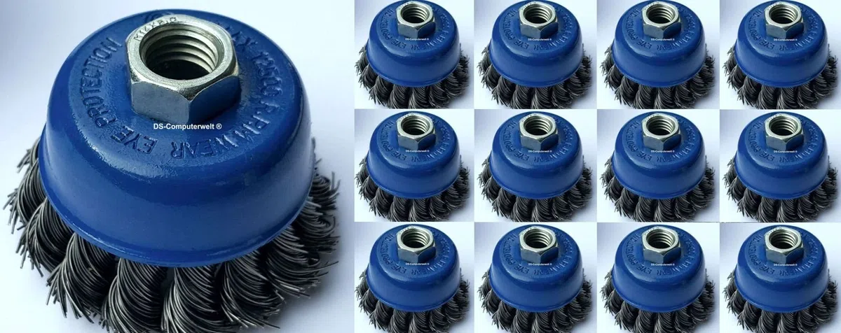 12 gezopfte Drahtbürsten Ø 65 mm, Legierter Stahl, Edelstahl, Grob, M14 x 2