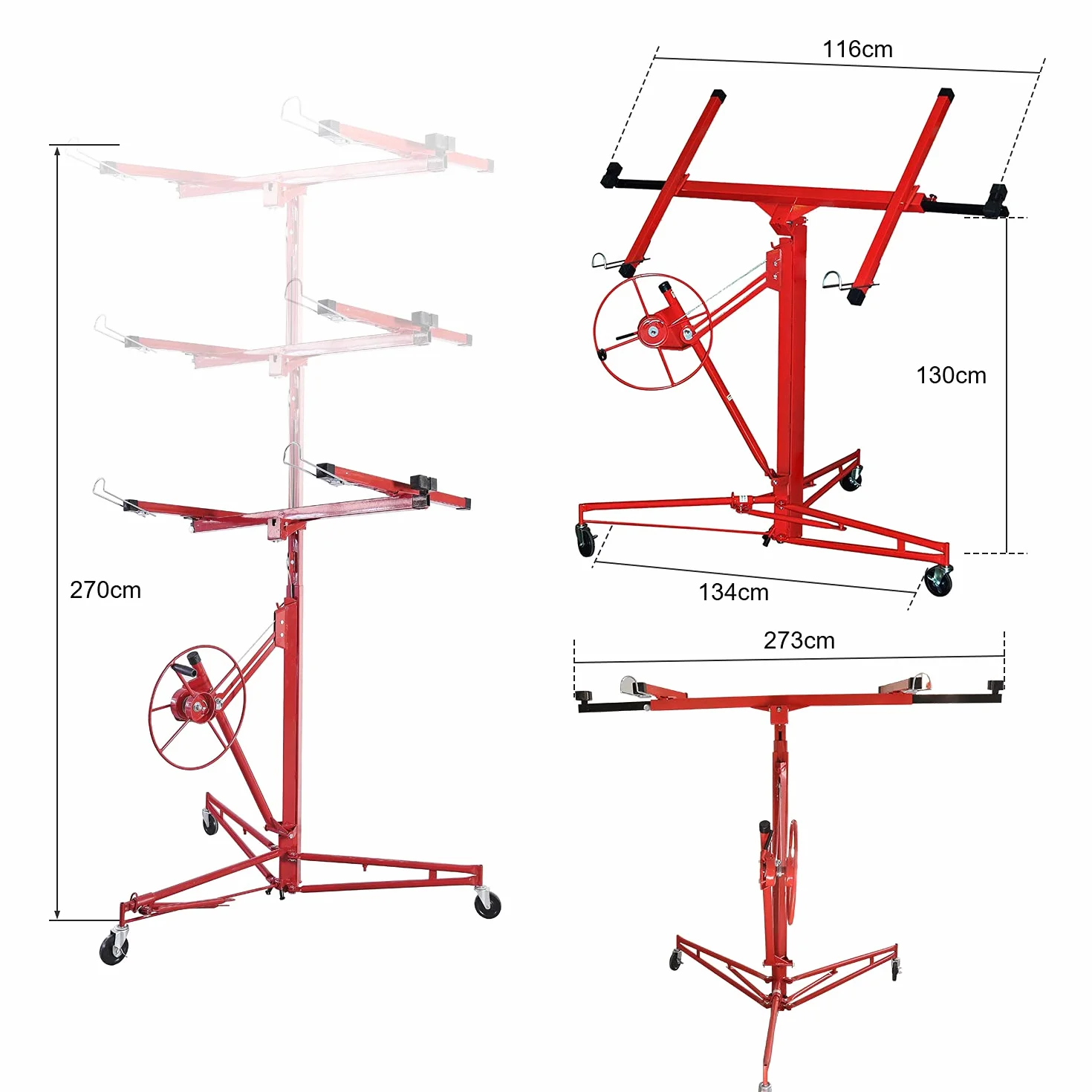 XXL Plattenheber für Rigipsplatten max 290cm Lastarmbreite und 70 kg Traglast,140-350cm Arbeitshöhe höhenverstellbar