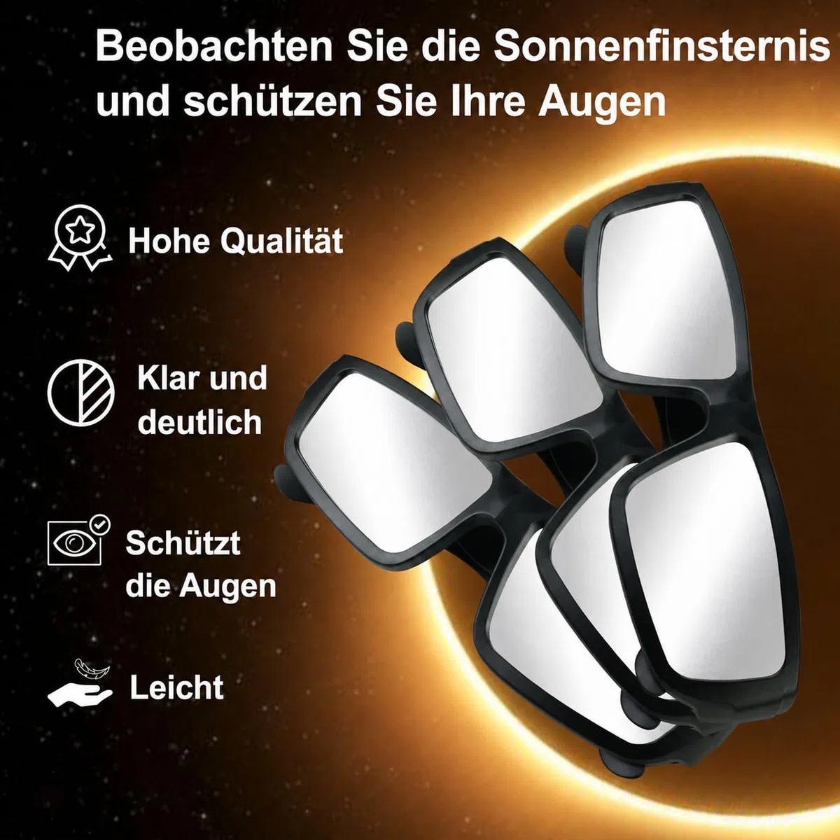 3/6 Sonnenfinsternis Brille,Sonnenfinsternis Brillen 2026, ISO 12312-2:2015(E) & CE-zertifiziert,robuste Kunststoff-Brillen für die direkte Sonnenbeobachtung