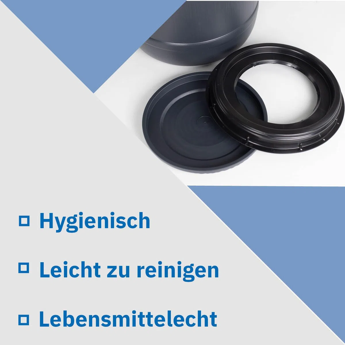 DIE BOX FABRIK Futtertonne schwarz 31 Liter mit Schaufel | Lebensmittelechtes Weithalsfass mit Schraubdeckel | Luftdicht & wasserdicht | Maischefass (31 Liter)