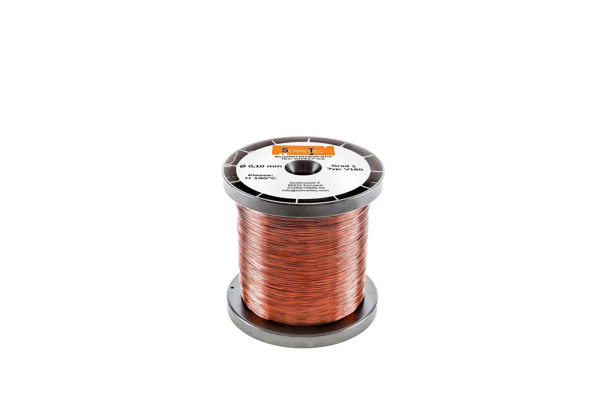 Kupferlackdraht V 180 Ø 0,10 mm 100 g CU Lackdraht Grad 1 CUL Kupferdraht Gewicht 100 Gramm Durchmesser Millimeter Wickeldraht Kupfer Draht nach IEC 60317-51