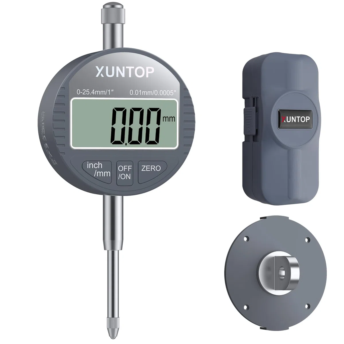 XUNTOP Digitaler Messuhr DTI Digital Dial Indicator 0,01/.0005'' Messbereich 0-25,4 mm (0-1'') für mechanische, industrielle & Laboranwendungen