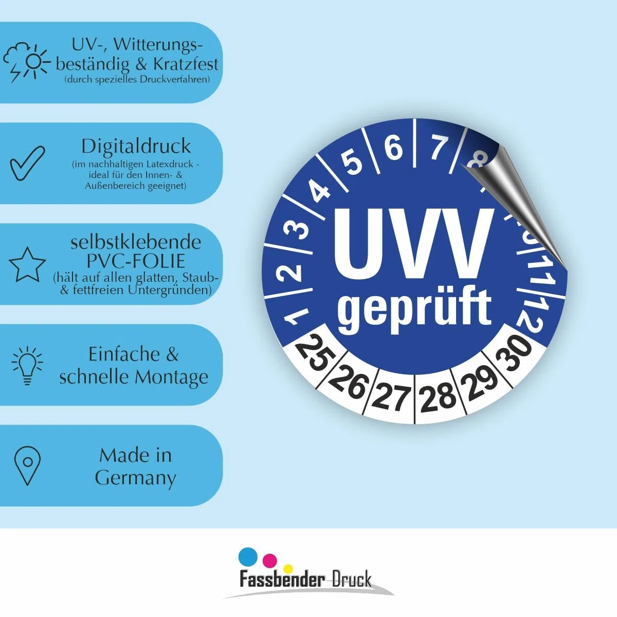 Hochwertige Prüfetiketten UVV PRÜFUNG Ø 30mm - Selbstklebende PVC-Folie - Wartungsetiketten für Prüfung - Prüfplakette für Prüfungsnachweis (120 Stück)