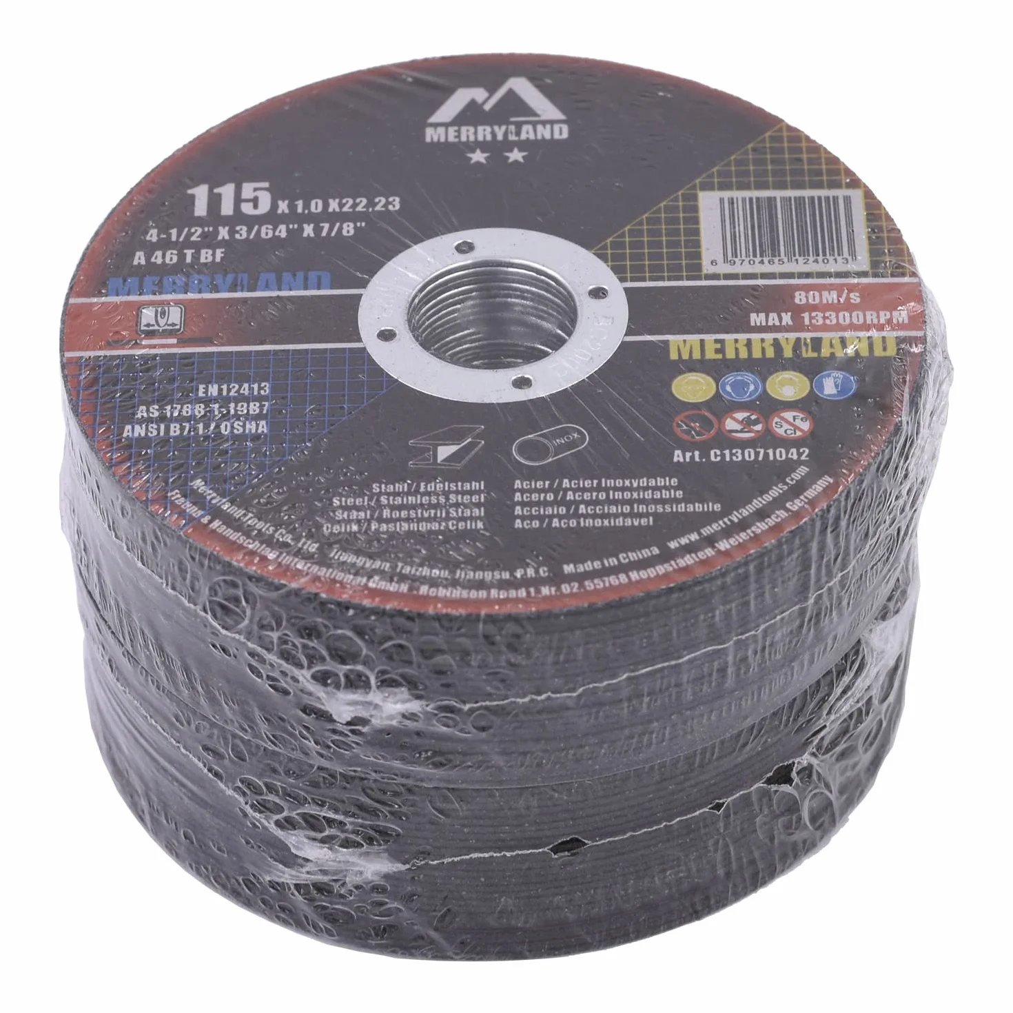 Merryland Trennscheibe 115 Metall Edelstahl Stahl für Winkelschleifer, 115 X 1,0 mm Dünn Flexscheibe Gerade 50 Stück, Craft-Line C13071042-50