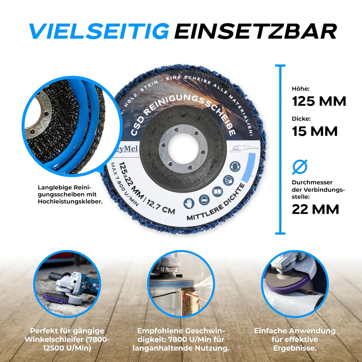 5 Stück Premium CSD Scheibe 125mm 3x Grob & 2x Mittel | Hochleistungs- & Bruchsichere Reinigungsscheibe | Für Winkelschleifer 125mm | Rostentferner für Flex | Holz Metall Stein Beton