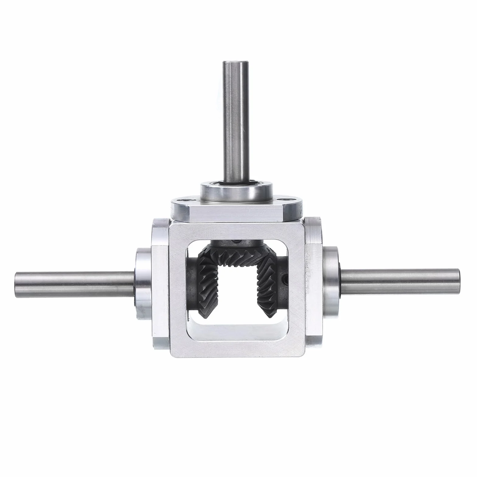 sourcing map Getriebe, 90 Grad rechtwinkliges Kegelgetriebe, 1:1 Rückwärtsgang, Doppelausgangswelle, 1 Modul, 20 Zähne, Kegelradgetriebe, Aluminiumrahmen, einfaches mechanisches DIY-Modul mit 8 mm