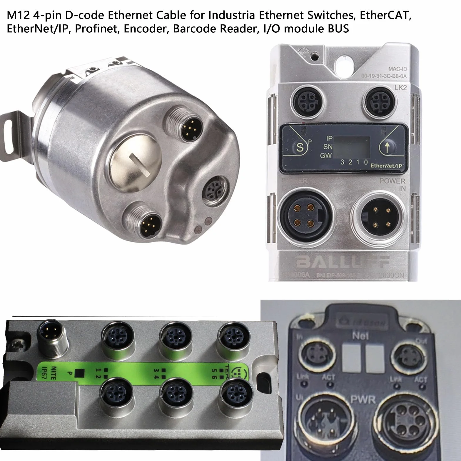 HangTon Abgeschirmtes flexibles Ethernet-Kamera-Kabel M12 4-poliger D-Code-Stecker auf M12 4-poliger D-Code-Stecker für industrielle Anwendungen, Netzwerk (1, 2 m)