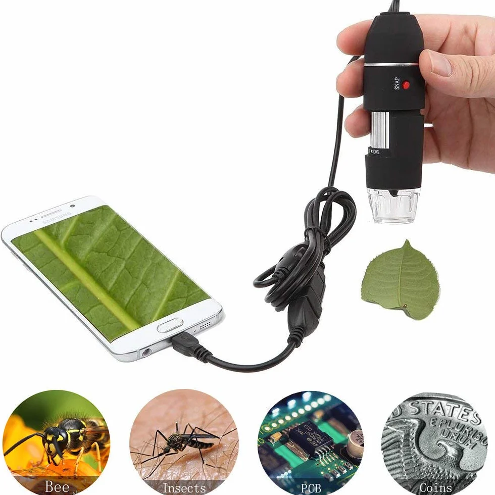 Jiusion Original 40-1000X USB Mikroskop mit tragbaren Tragetasche, Digitale Vergrößerung Endoskop Mini Kamera 8 LEDs Metall Basis für Micro USB Typ C Android, Windows Mac Linux Chrome