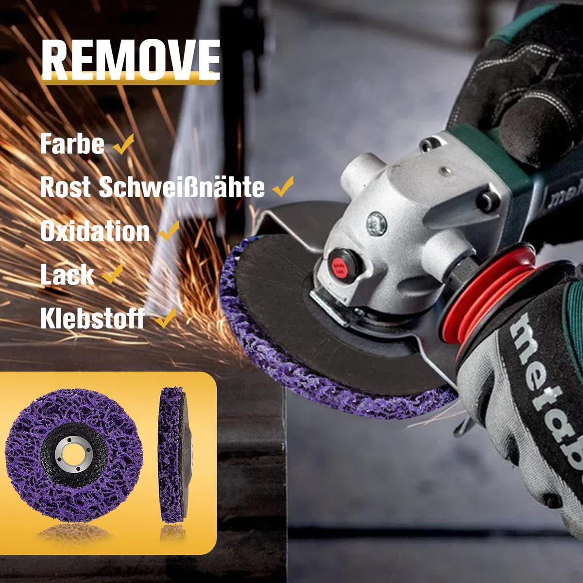 LAIWOO CSD Scheibe Schleifscheibe, Lila Reinigungsscheibe Set, Grobreinigungsscheibe Nylongewebescheibe Lackentfernung Rost für Winkelschleifer (5 Stücke - 125 * 22mm)
