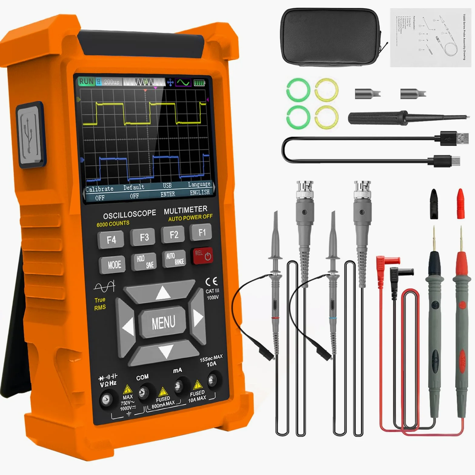Oszilloskop 2 Kanal, 50MHz Bandbreite 280 MSa/s, Multimeter TRMS 6000 Count, Signalgenerator 13 Signalwellenformen, Automotive Oscilloscope für Heimwerker, Heimgebrauch, Kfz-Reparatur