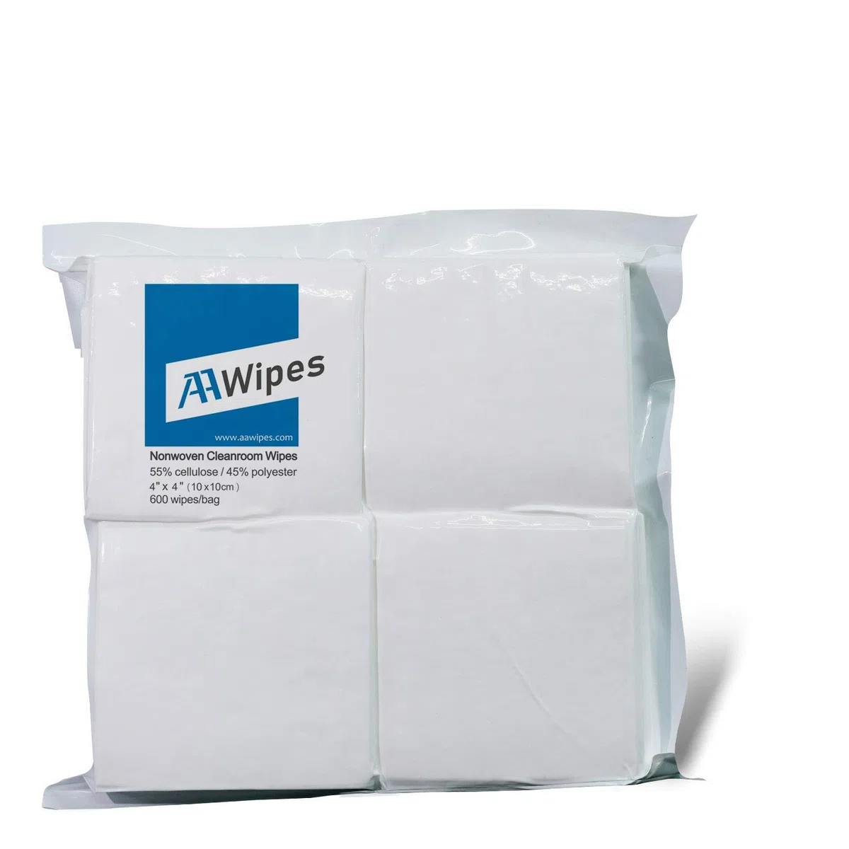 AAwipes Cleanroom Reinigungstücher, fusselfrei, 10,2 x 10,2 cm (Beutel mit 600 Stück) Zellulose/Polyester-Mischung (Klasse A, 68 g) für Labor, Elektronik, Pharmazeutik, Druck und Halbleiterindustrie