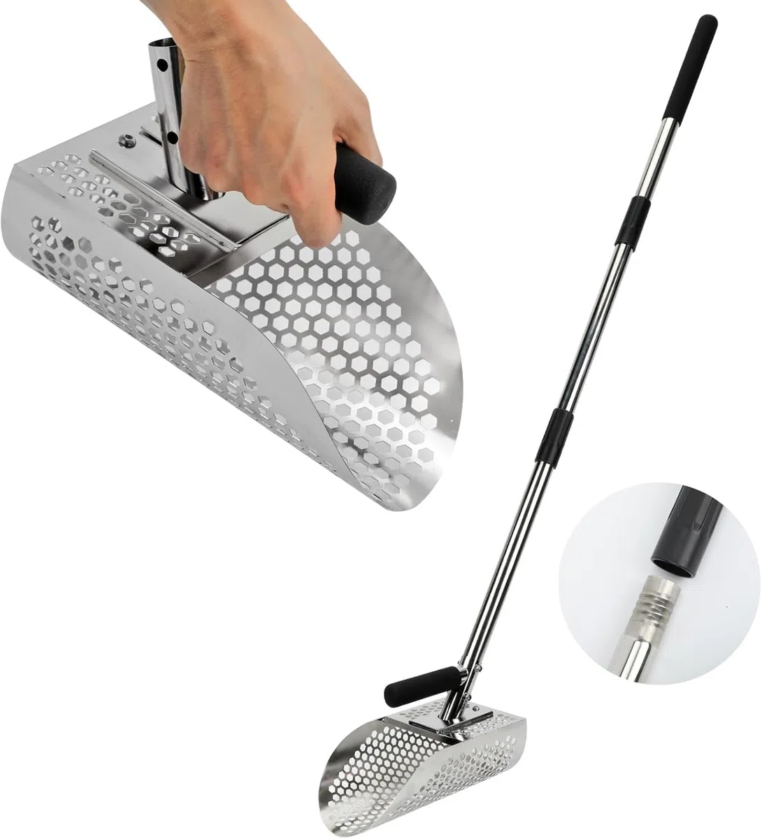 Sandlöffel Set mit Breitem Edelstahlmessgerät, Langer Stahlgriff, für Unterwasserschatzsuche