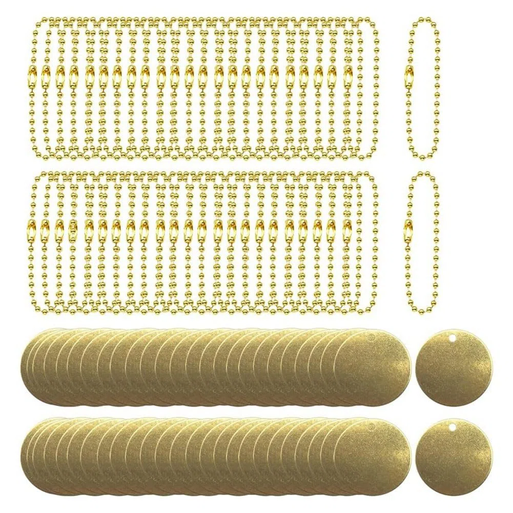 50 Stück Ventil-Etiketten aus Messing, 2,5 cm, Prägung, , mit Loch 2,4 mm, Kugelketten, geeignet für Rohrventile, Ausrüstung, Kennzeichnung von Werkzeugschlüsseln