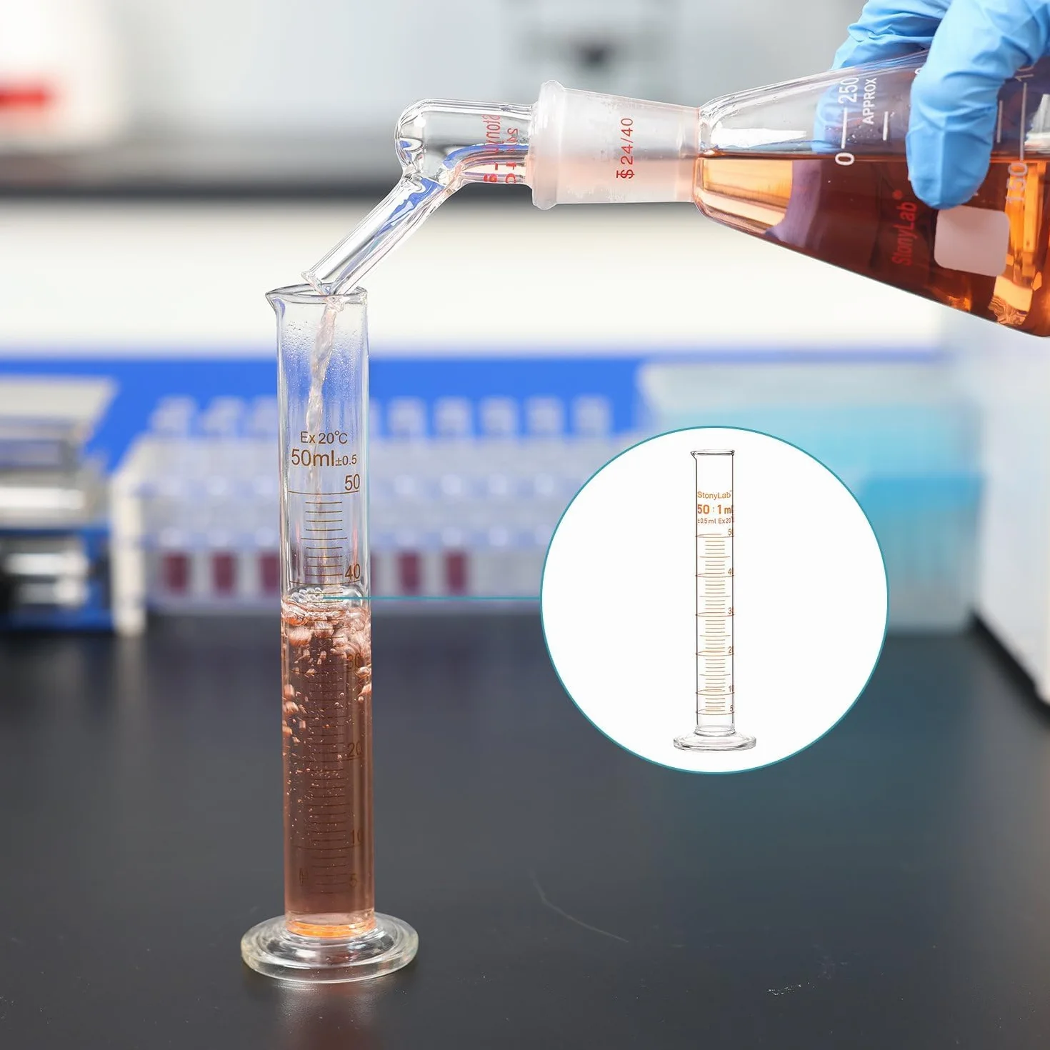 StonyLab 4er Pack 50 ml Borosilikatglas Labor Zylinder Messzylinder, Glass Cylinder - 50 ml