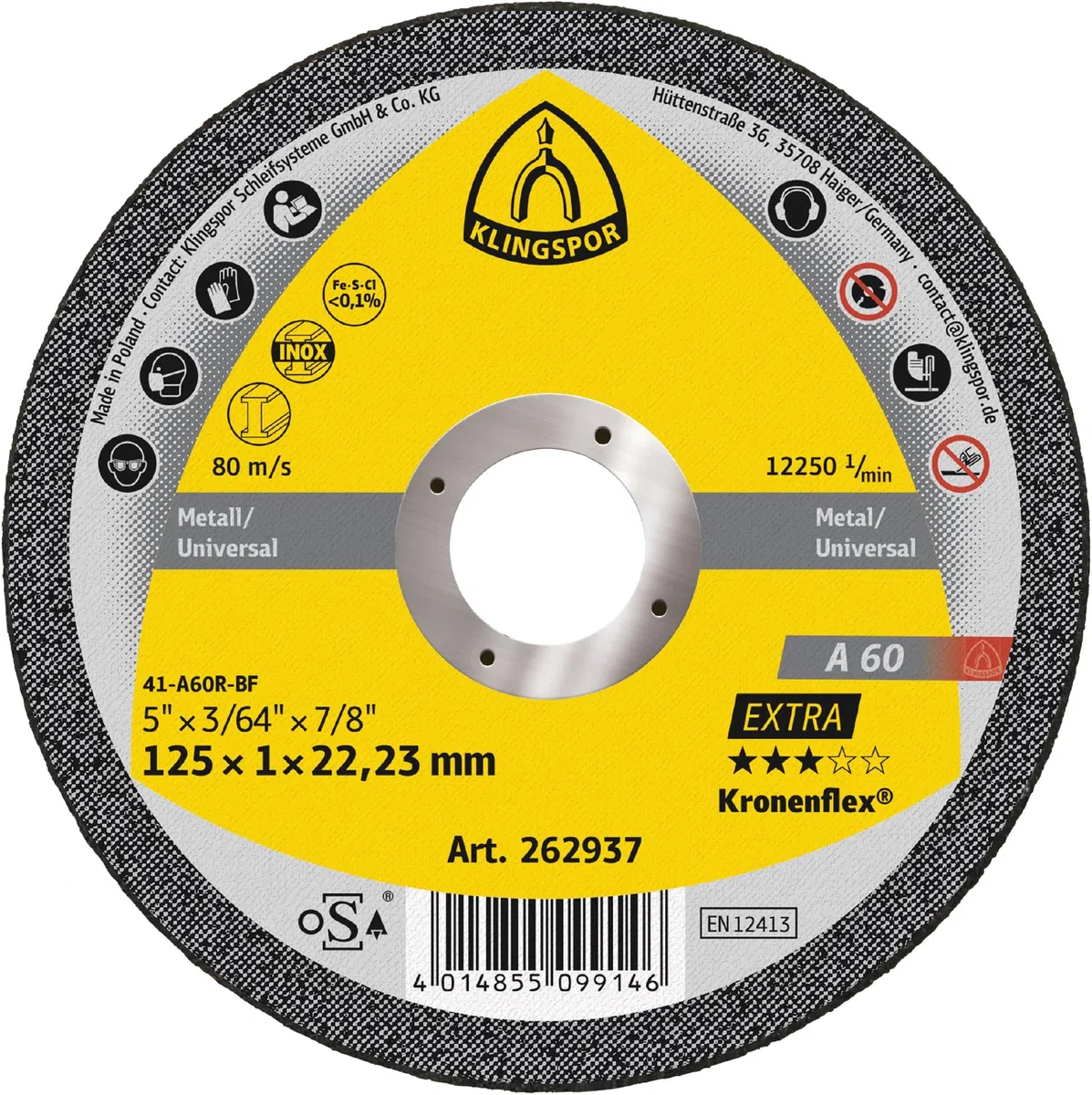 Kronenflex A 60 Extra Trennscheiben 125 x 1 x 22,23 mm gerade für Edelstahl und Metall Universal 262937 | 25 Stück