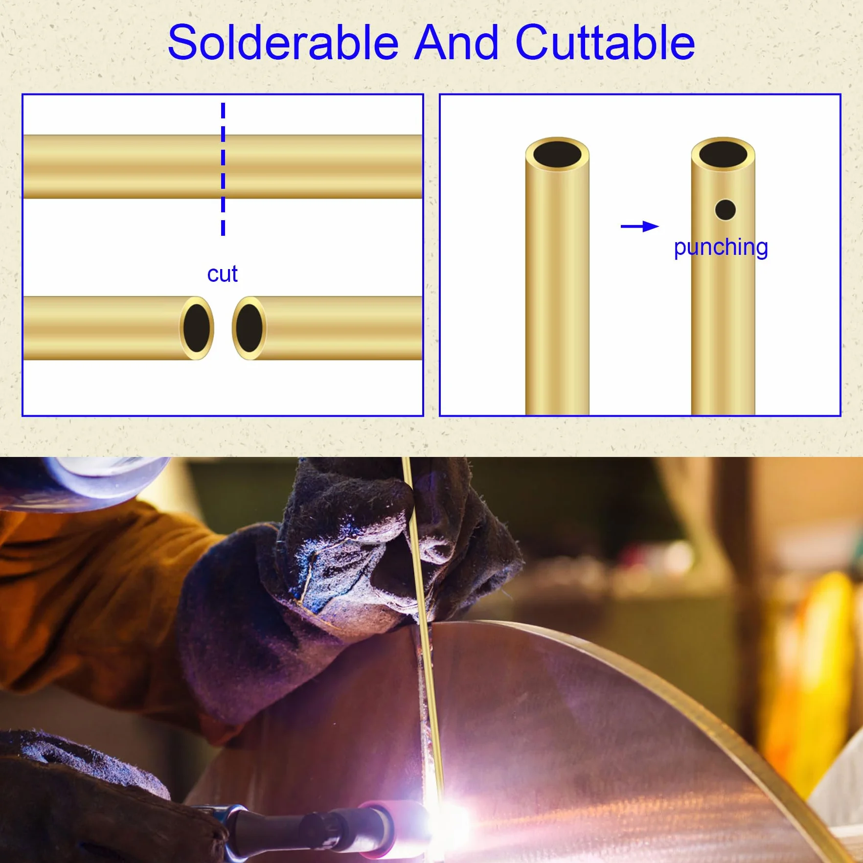Messing-Rundrohr-Set, 6 Stück, nahtlose, gerade Rohrrohre, 3 mm 4,5 mm 5 mm 7 mm 8 mm 10 mm OD x 1 mm Wandstärke, 300 mm Länge, Kupferrohre für Bastelarbeiten