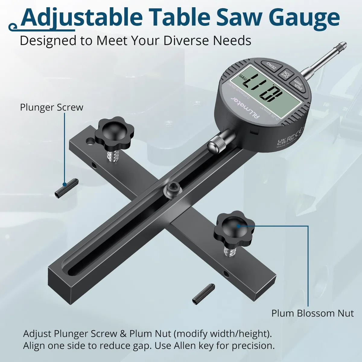 Digitale Tischkreissäge Messuhr 0-20mm, Präzisionsmessung, Anodisierte Aluminiumstangen, Hohe Genauigkeit, Ideale Ausrichtung und Kalibrierung