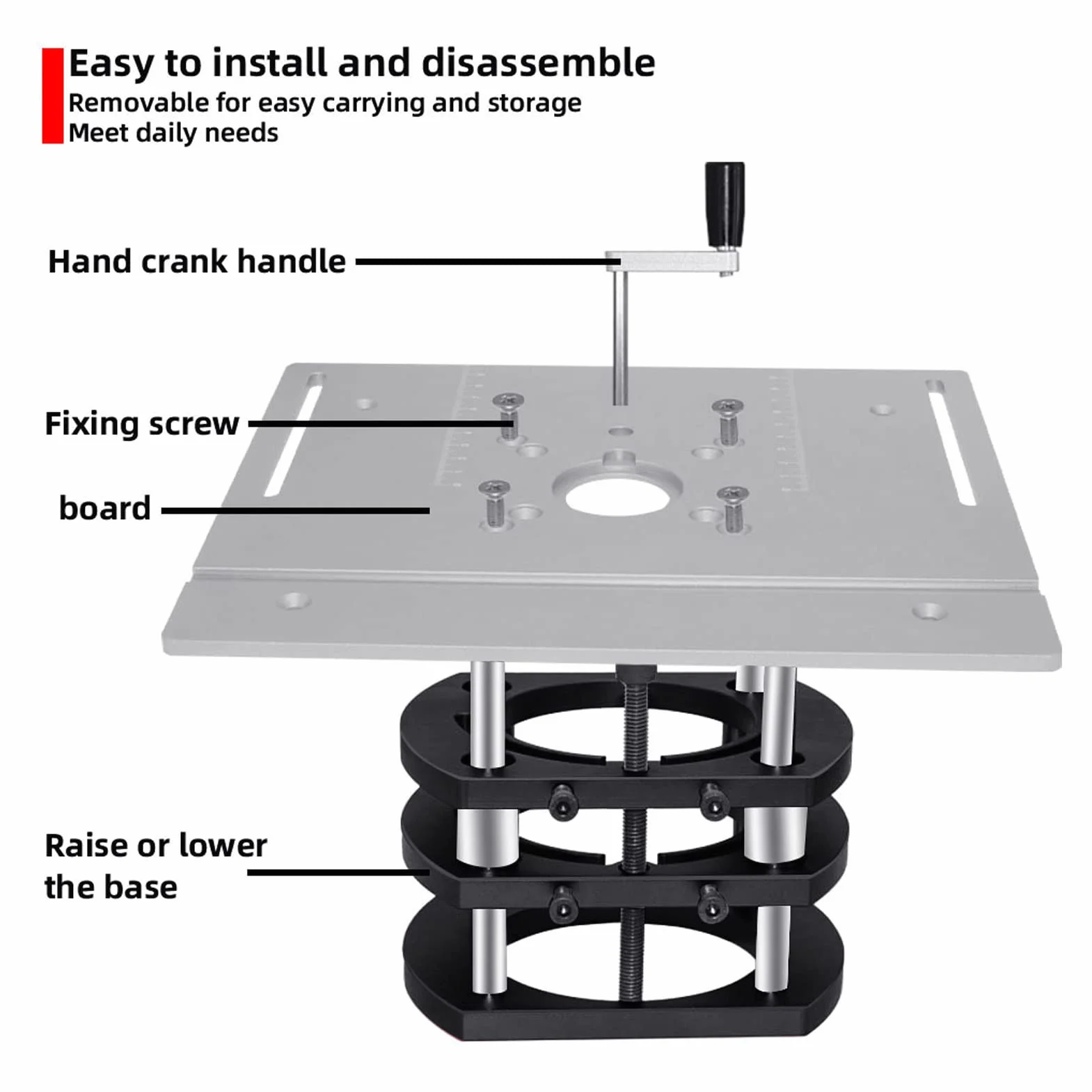 Fräser-Hebeplattform, Fräser-Hebebühne aus Aluminiumlegierung, 4-Backen-Fräser-Hebesystem aus Metall für Frästisch, Funktionsfähiger Fräser-Tischlift für Elektrisches Nuten,