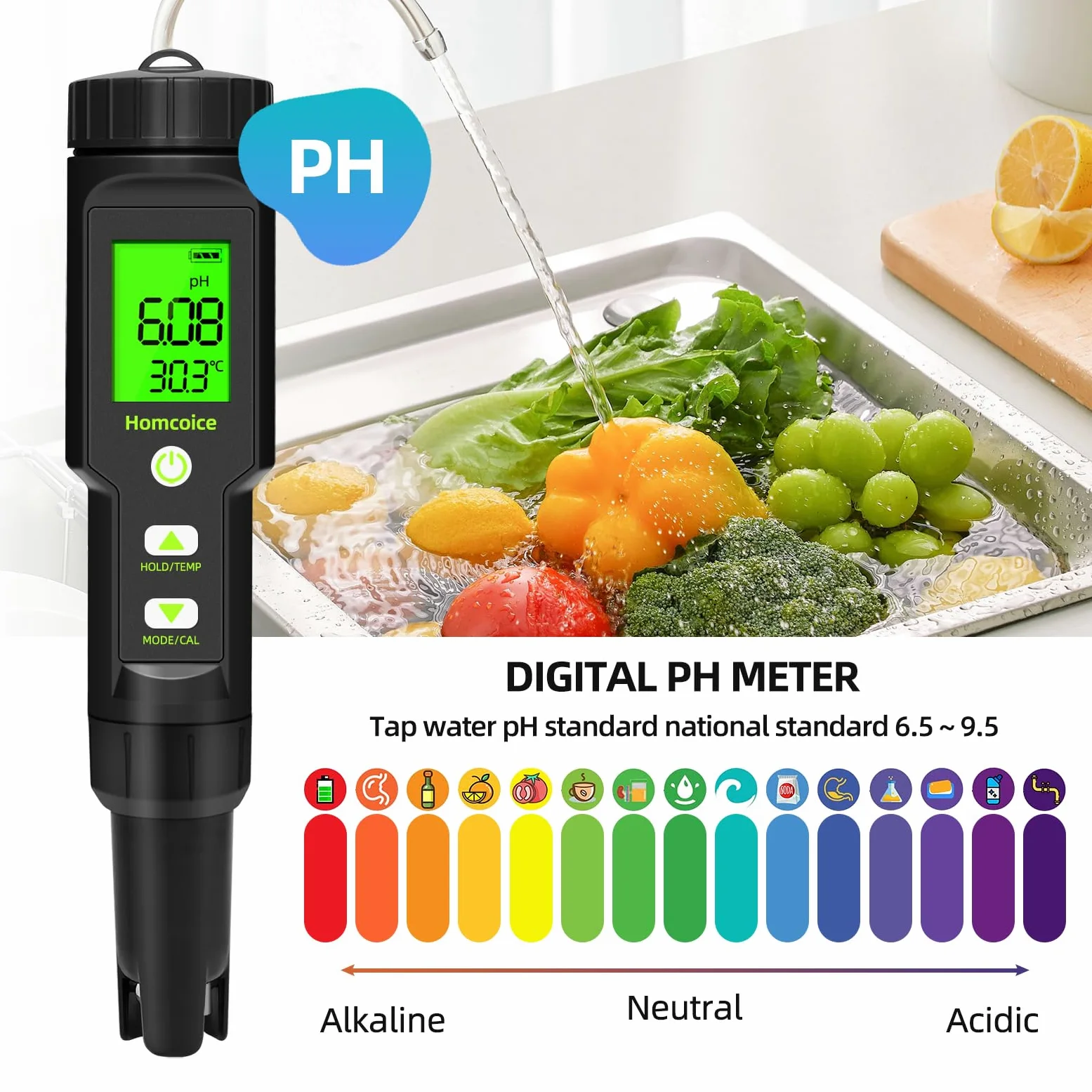 PH Messgerät 5 in 1 TDS EC SALT Temperatur pH Wert Messgerät IP67 wasserdicht, Pool pH Tester 0,01 hochpräziser digitaler Wassertester Trinkwasser mit ATC-Funktion