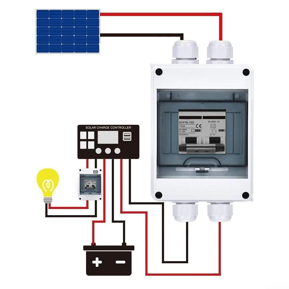 PV-Trennbox DC1000V Solar-Trennschalter für Photovoltaik-Montagestrukturen und DC-Verteilerplatinen IP65 Gehäuse (63A)
