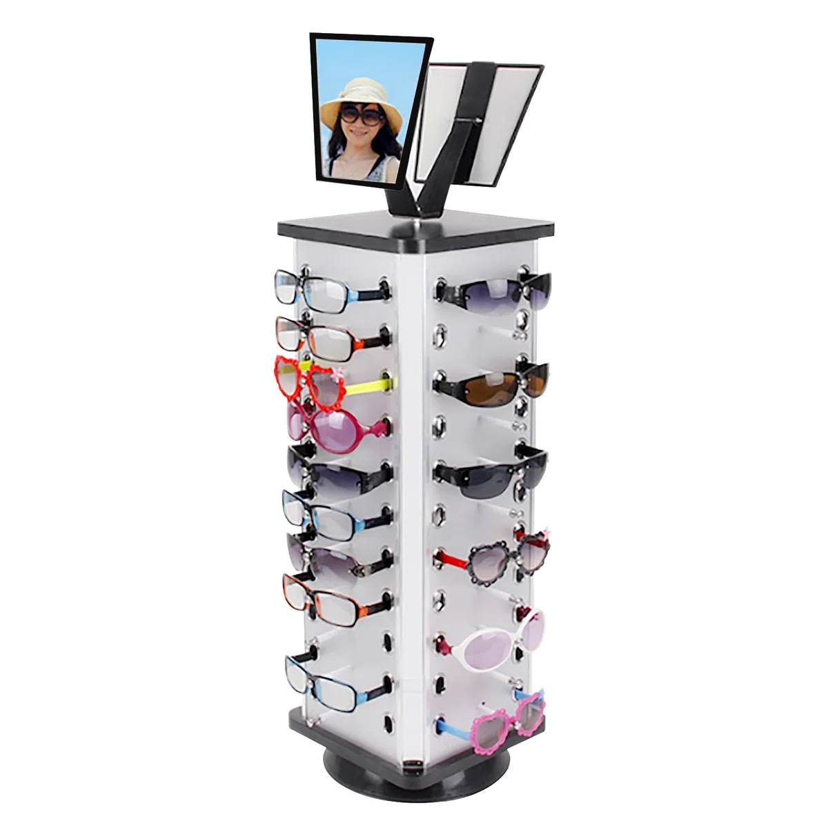 Drehbarer Brillenständer, Brillen Display Ständer 44 Fächer, 360° Drehbarer Sonnenbrillen Organisator, Aufrechter Brillenhalte, Tragfähigkeit 10 kg, 23*86 cm, für Geschäft Theke kommerzielles Display
