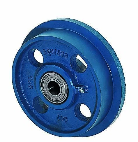 Spurkranzräder aus Grauguss, Rollen ø 100mm SPK/100 beidseitig kugelgelagert, blau lackiert, Flange wheels