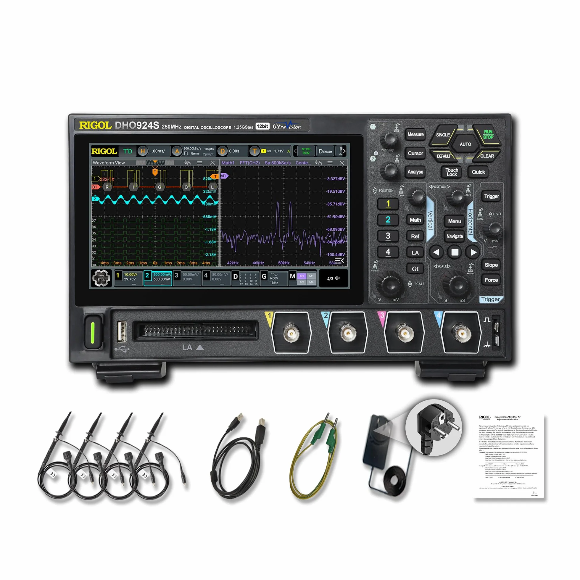 RIGOL Oszilloskop,DHO924S Tragbares digitales Oszilloskop,250MHz Bandbreite,4A+16D Kanäle,12bit vertikale Auflösung,unterstützt die Bode-Plot-Analyse,integrierter 25MHz Signalgenerator