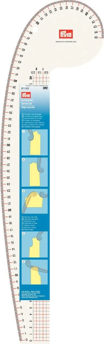 Prym 611501 Kurvenlineal 52,5 x 16 cm – Transparentes Schneiderlineal für Rundungen, Taille, Hüfte, Saum & Schnittmuster – Multifunktionales Kurvenmaß für Nähen & Schneidern