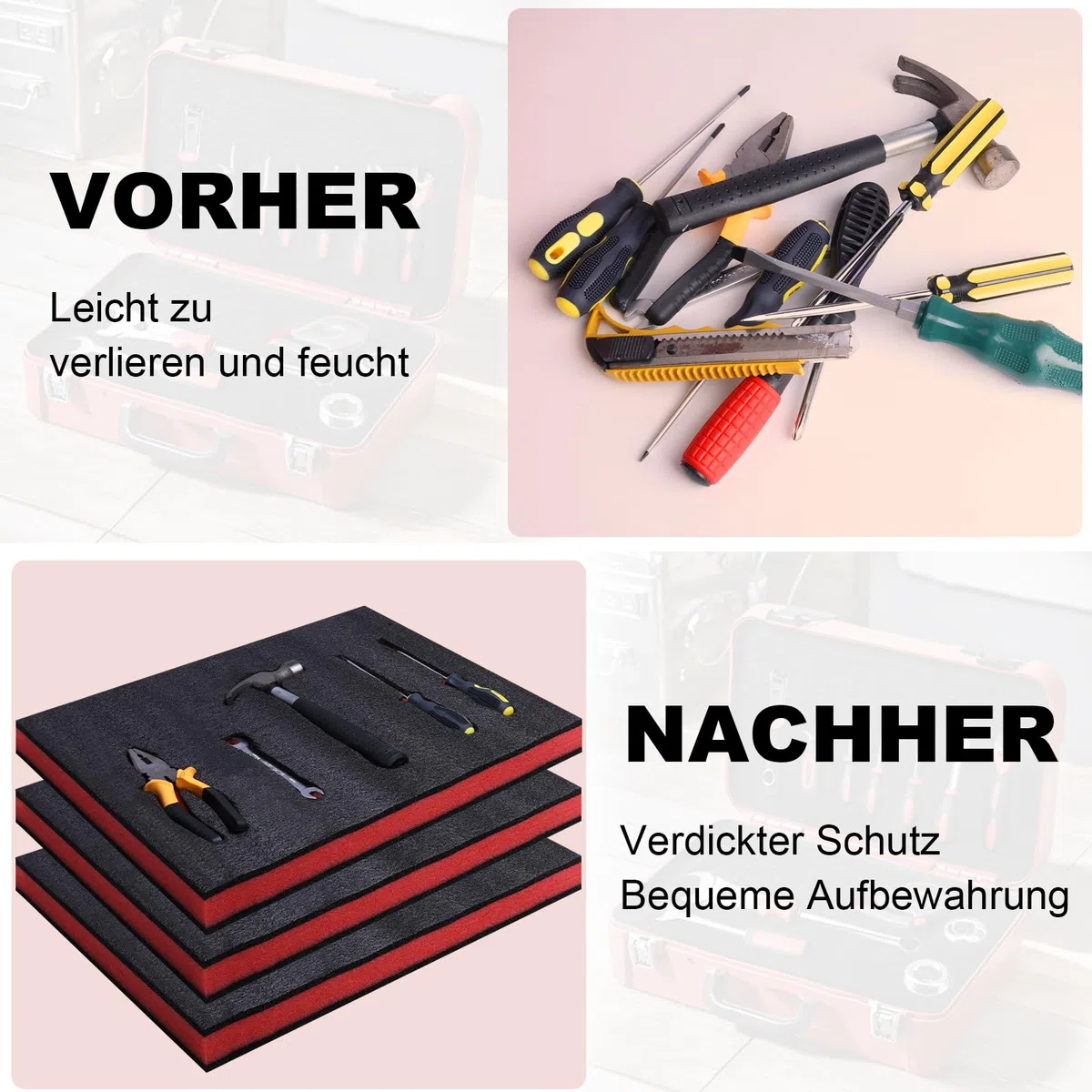 Schaumstoffeinlage Werkzeug 407 x 305 x 50mm, 4 Stück Schaumstoff Zuschnitt Schaumstoffeinlage Werkzeug Schaumstoffeinlagen Kamerakoffer Werkzeugkoffer Schaumstoff Werkzeugeinlage