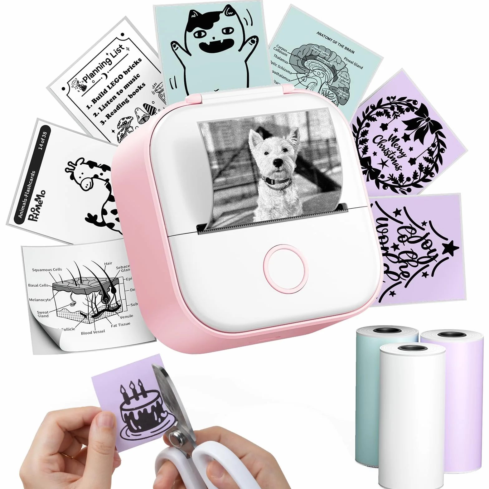 Phomemo Mini Drucker, T02 Mini Drucker für Smartphone Tragbarer Etikettendrucker mit KI-gestützter App, Thermodrucker für Studiennotizen, Tagebuch, DIY und Geschenke, Kompatibel mit iOS & Android