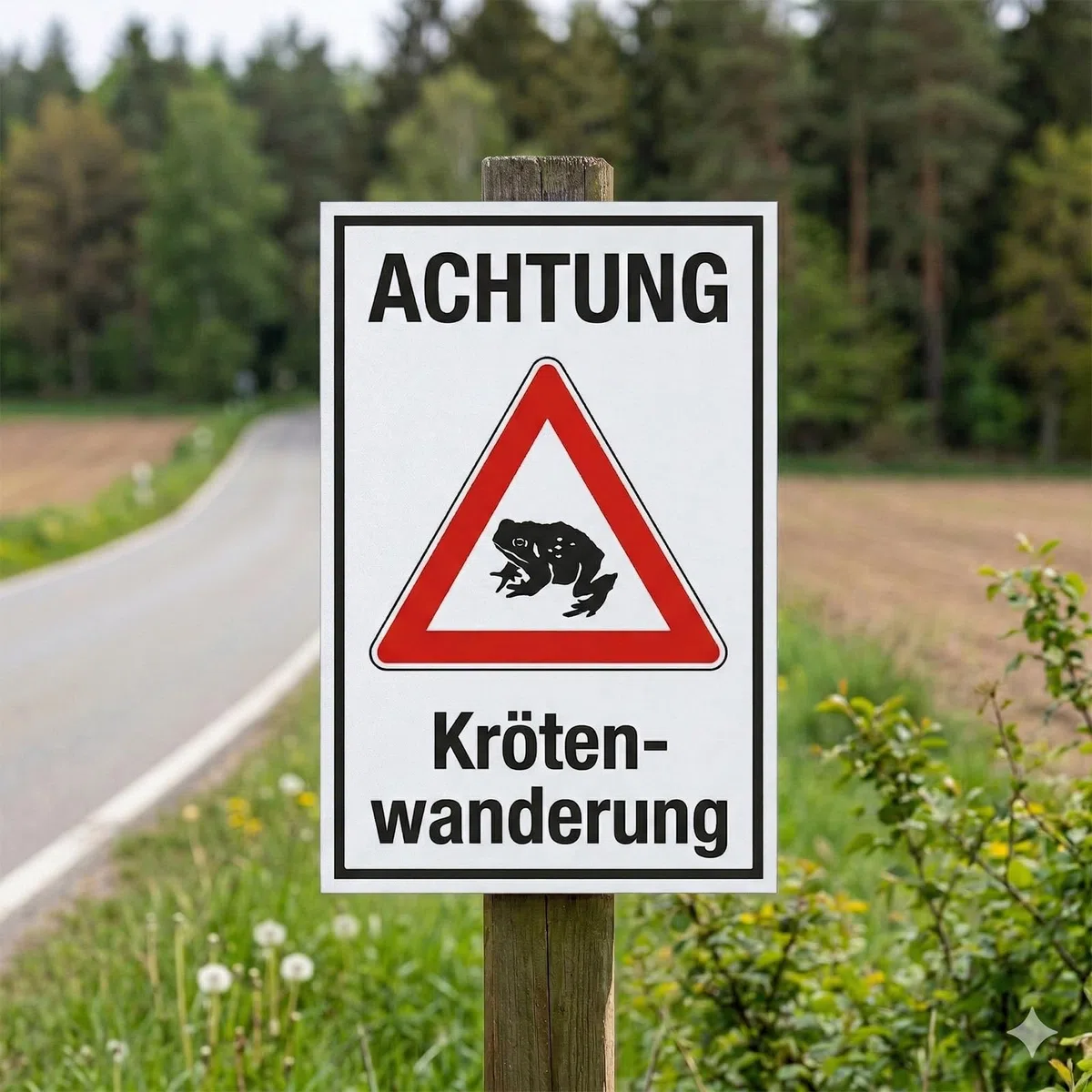 "Achtung Krötenwanderung rot" – Hochwertiges Sicherheitsschild für den Außenbereich 3 mm Alu-Verbund 450 x 300 mm