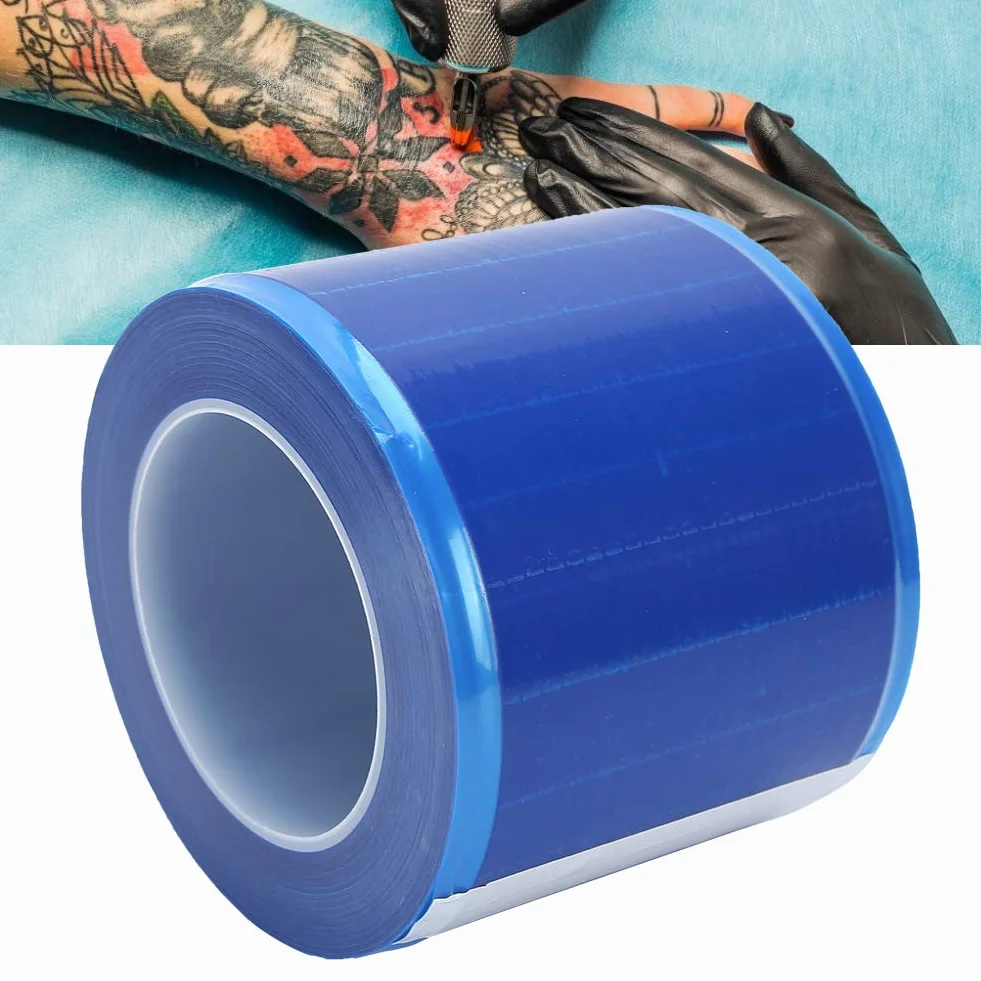 Tattoo Barriere Folie, Tattoo Reinigungsfolie Tattoo Ausrüstung Schutzfolie Selbstklebend Breakpoint Blau transparent 1200 Blatt pro Rolle Waterpro